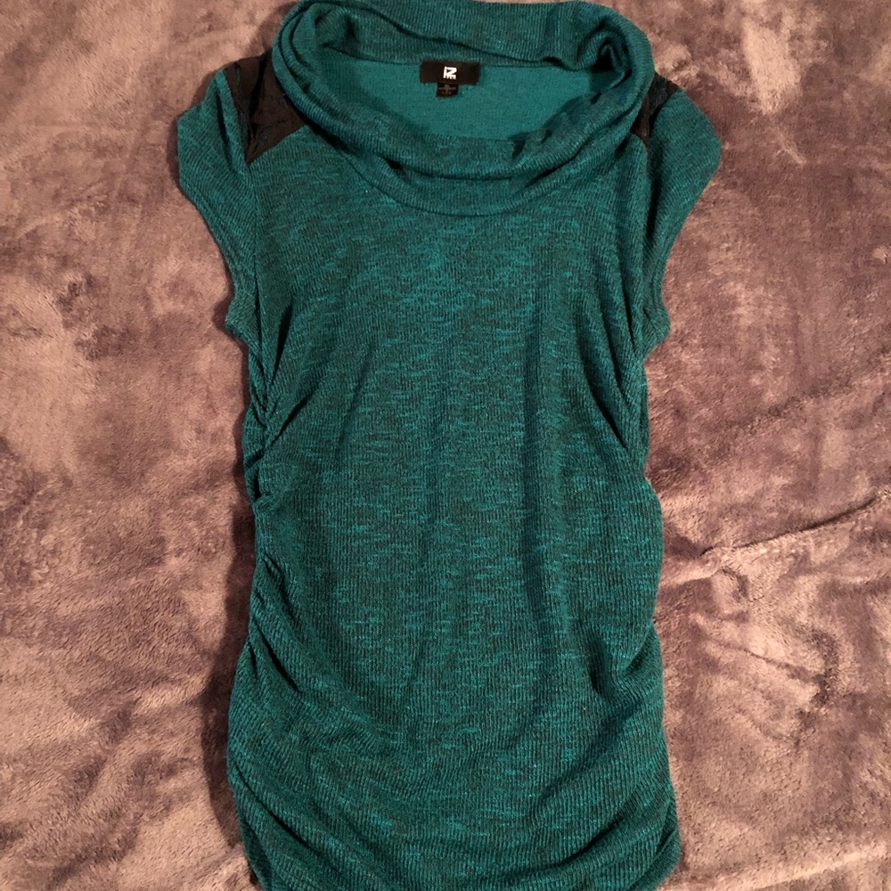 Dark Green Ruched Tunic Sweater